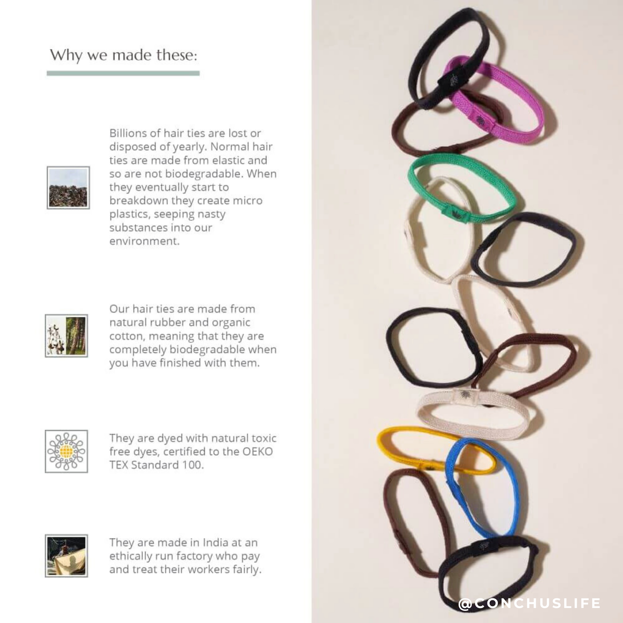 Hair Ties - Plastic Free - 6 Pack (Natural Mix)