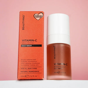 BEAUTYPRO Vitamin C Daily Serum and box — vegan Korean skincare brightening serum with blueberry and yuzu UK
