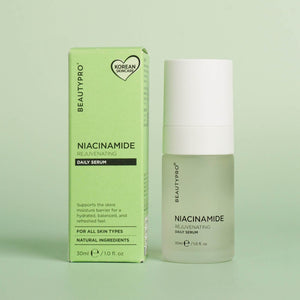 BEAUTYPRO Niacinamide Daily Serum and box — vegan plant-based face serum for blemish-prone skin UK