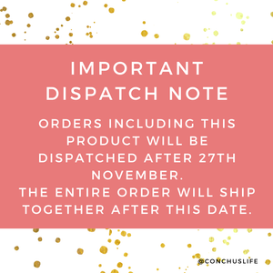 Important dispatch note for CONCHUS MERRY Botanical Candle stating orders dispatch after 27 November
