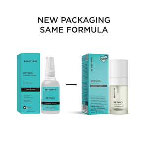 BEAUTYPRO Retinol serum new packaging same formula — updated design same plant-based overnight serum