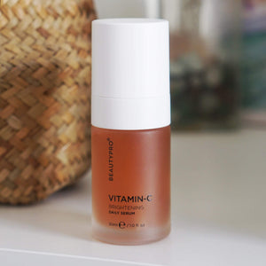 BEAUTYPRO Vitamin C 10% Daily Serum held in hand — plant-based brightening serum for radiant skin