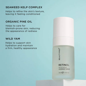  BEAUTYPRO Retinol serum key ingredients — Ocean Retinol from seaweed kelp, organic pine oil for clearer skin